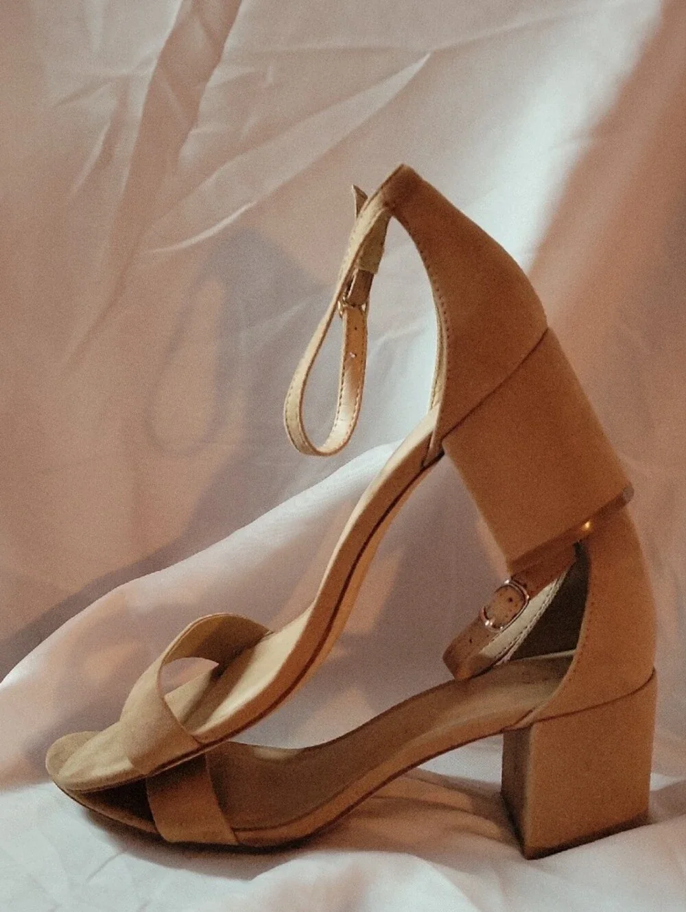 A New Day Tan Suede Open-Toe Ankle-Strap Heels